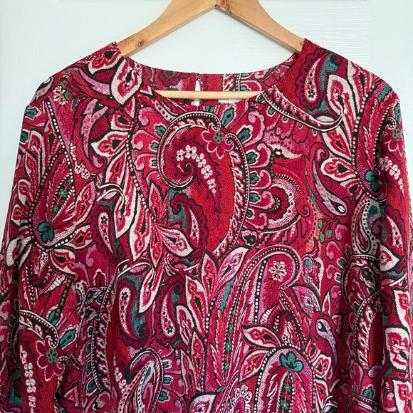 J. Jill Red Layered Paisley Tunic Long Sleeve Blouse XL - Picture 2 of 6